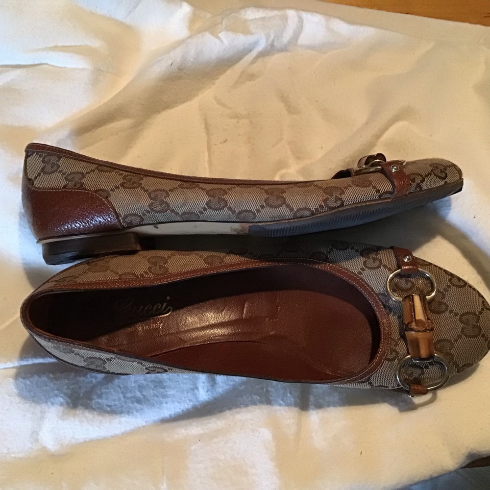 Gucci brown signature logo horsebit  flats 9.5b